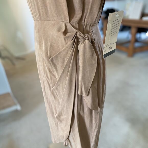 Vintage 80's Metal Beaded Studded Wrap Skirt Tulip Hem Tan Dress NWT size 11/12 - Picture 3 of 11